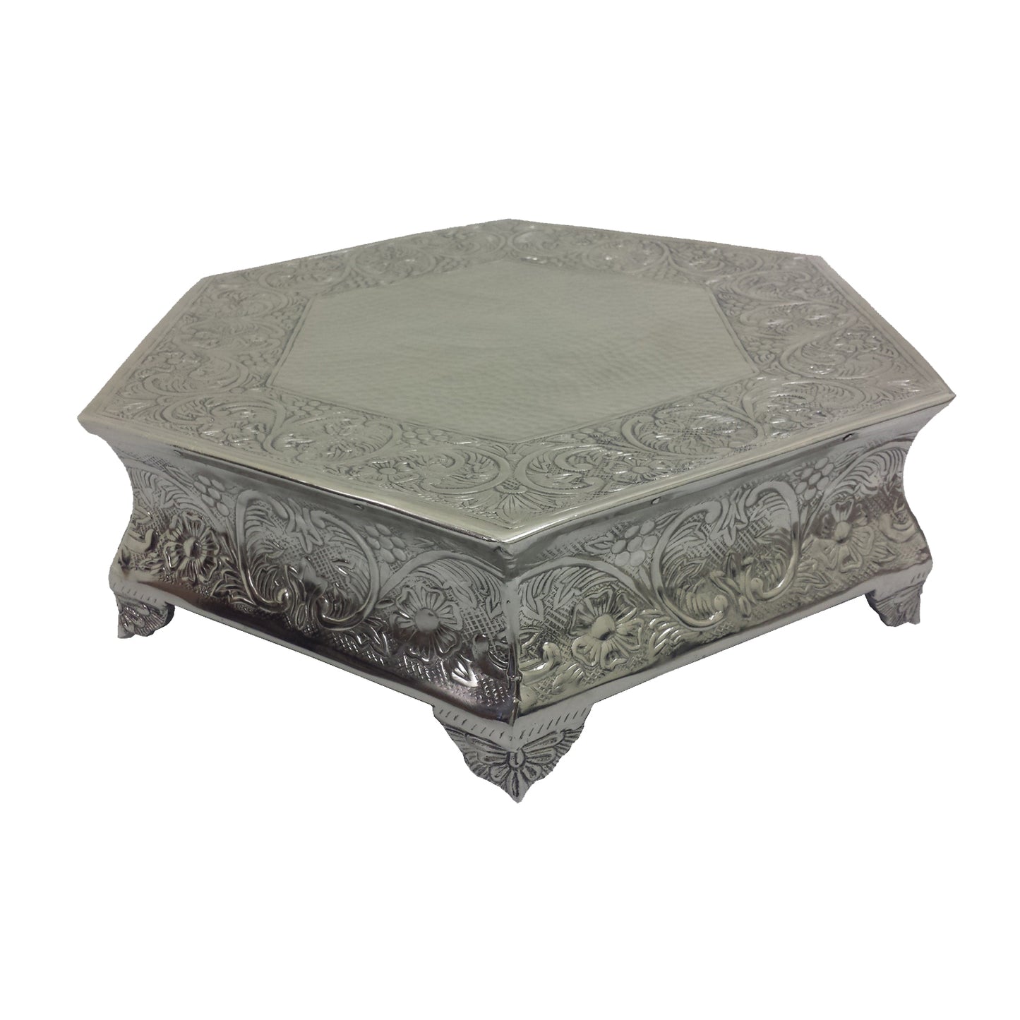 Anushka Metals Cake Stands Hexagonal Silver Finish (18 in)