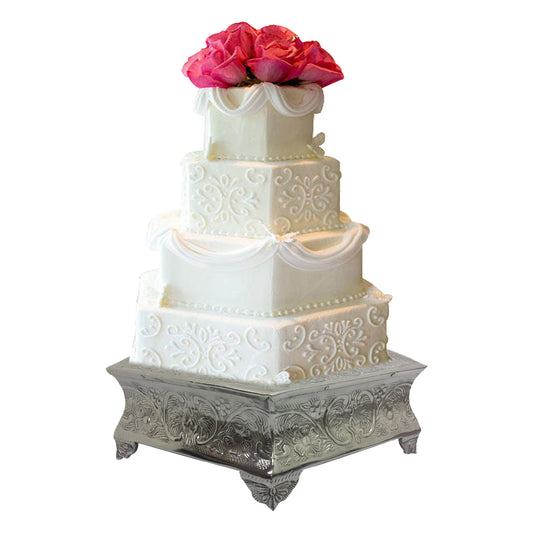 Anushka Metals Cake Stands Hexagonal Silver Finish (16 in)