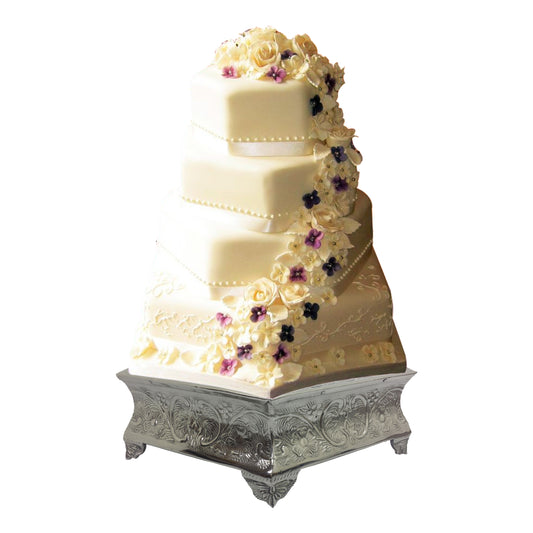 Anushka Metals Cake Stands Hexagonal Silver Finish (18 in)