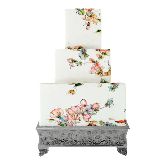 Anushka Metals Cake Stand Square Silver Finish (16 in)