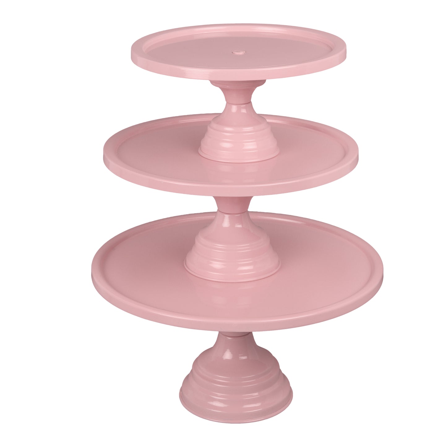 Anushka Metals Non Revolving Cake Stand Pedestal 13", 11", 9" Diameter (Top), Strong Metal (Set/3, Pink)