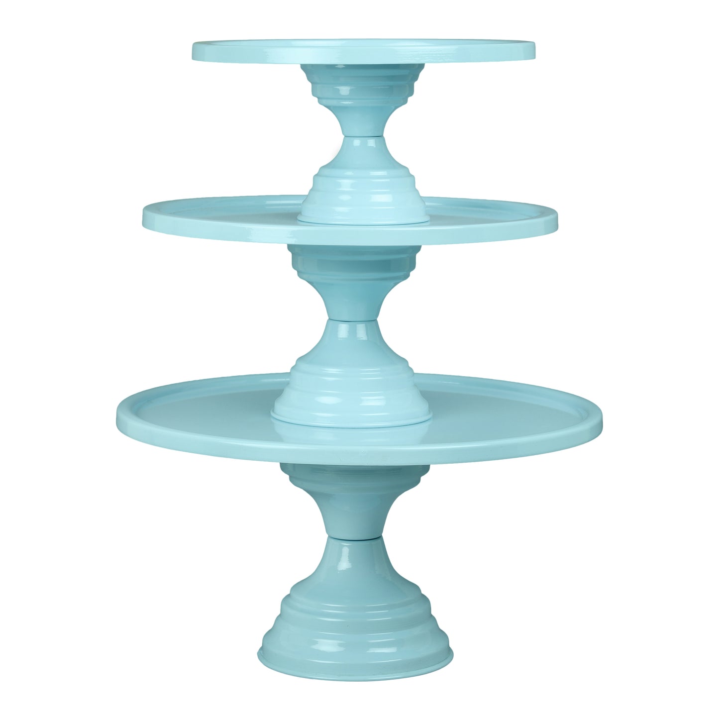 Anushka Metals Non Revolving Cake Stand Pedestal 13", 11", 9" Diameter (Top), Strong Metal (Set/3, Blue)