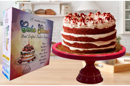 Anushka Metals Red Metal Cake Stand Pedestal | Round Non-Revolving Dessert Display | 9" Diameter Top | Birthday, Wedding & Party Cake Holder
