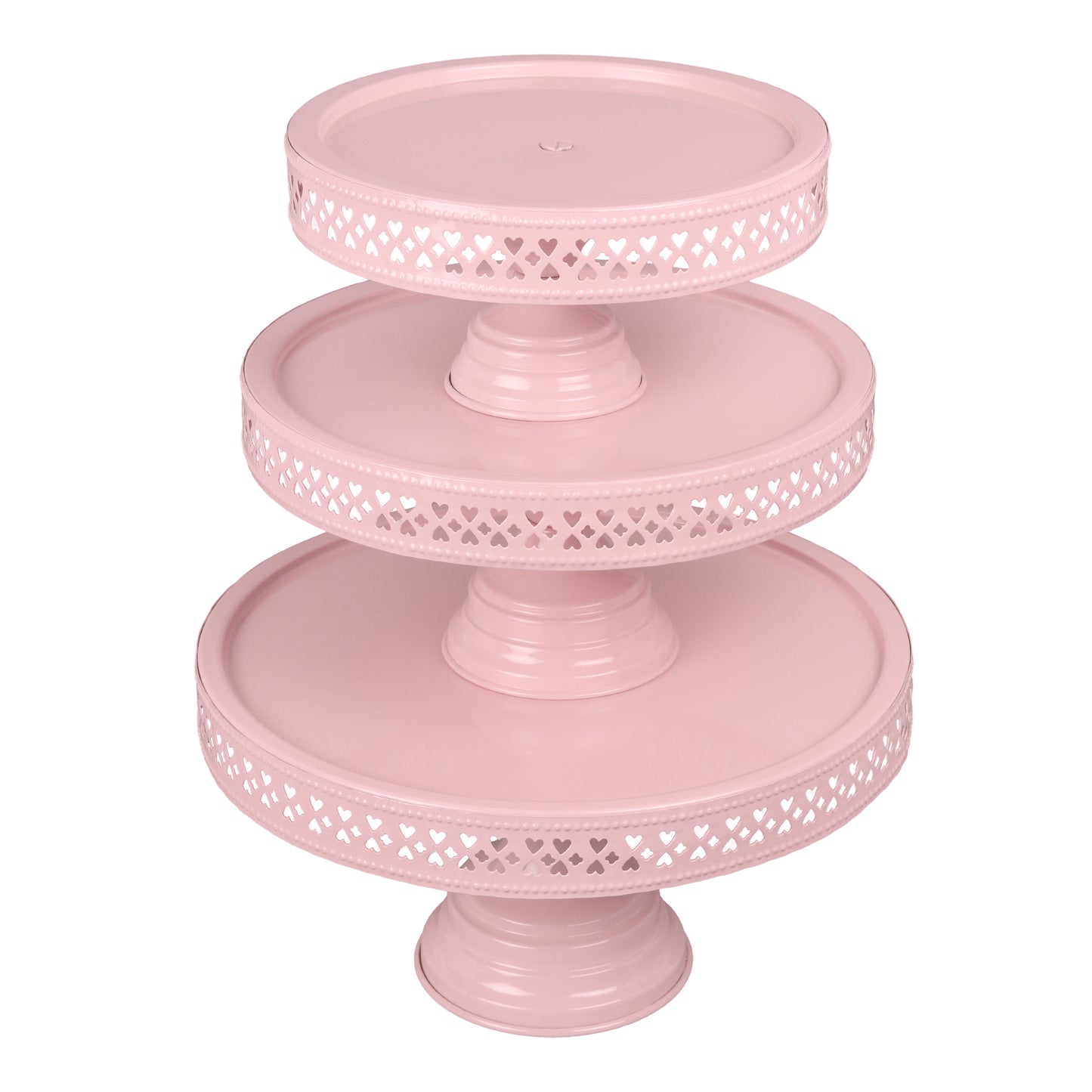 Anushka Metals Non Revolving Cake Stand Pedestal 13", 11", 9" Diameter (Top), Strong Metal (Set/3, Pink)