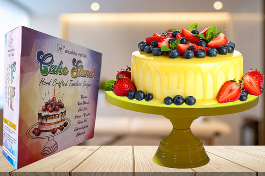 Anushka Metals Yellow Metal Cake Stand Pedestal | Round Non-Revolving 9" Diameter by 5" Height Dessert Display | Sturdy Cake Holder for Birthday, Wedding, Anniversary & Party Decor