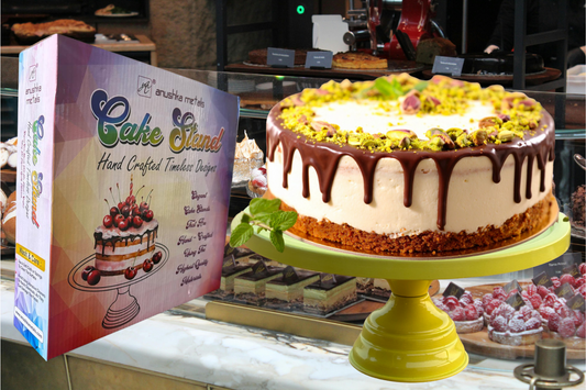 Anushka Metals Pista Green Metal Cake Stand Pedestal | Round Non-Revolving Dessert Display | 9" Diameter Top | Birthday, Wedding & Party Cake Holder