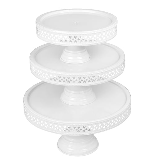 Anushka Metals Non Revolving Cake Stand Pedestal 13", 11", 9" Diameter (Top), Strong Metal (Set/3, White)