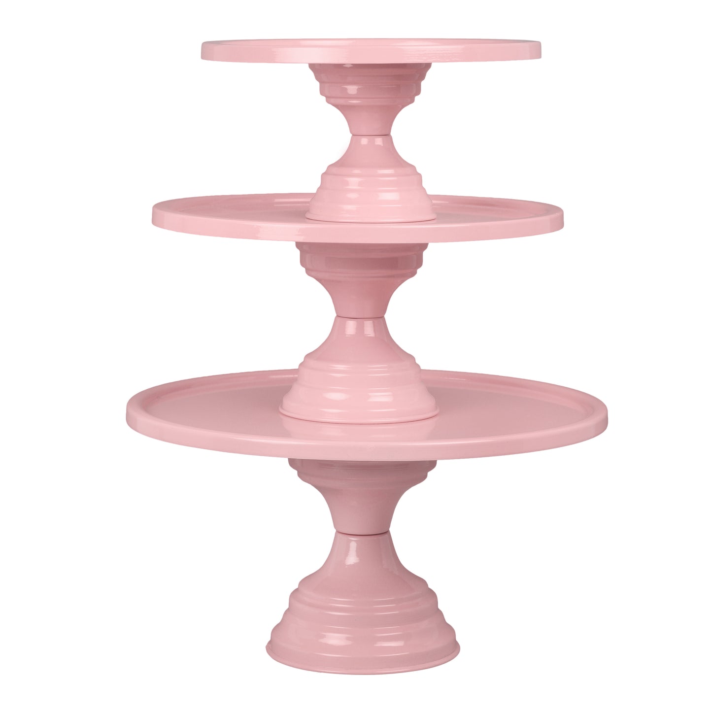 Anushka Metals Non Revolving Cake Stand Pedestal 13", 11", 9" Diameter (Top), Strong Metal (Set/3, Pink)