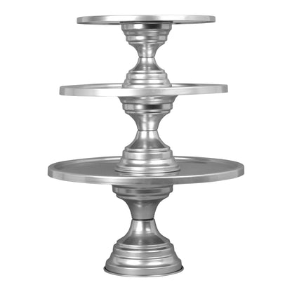 Anushka Metals Non Revolving Cake Stand Pedestal 13", 11", 9" Diameter (Top), Strong Metal (Set/3, Grey)