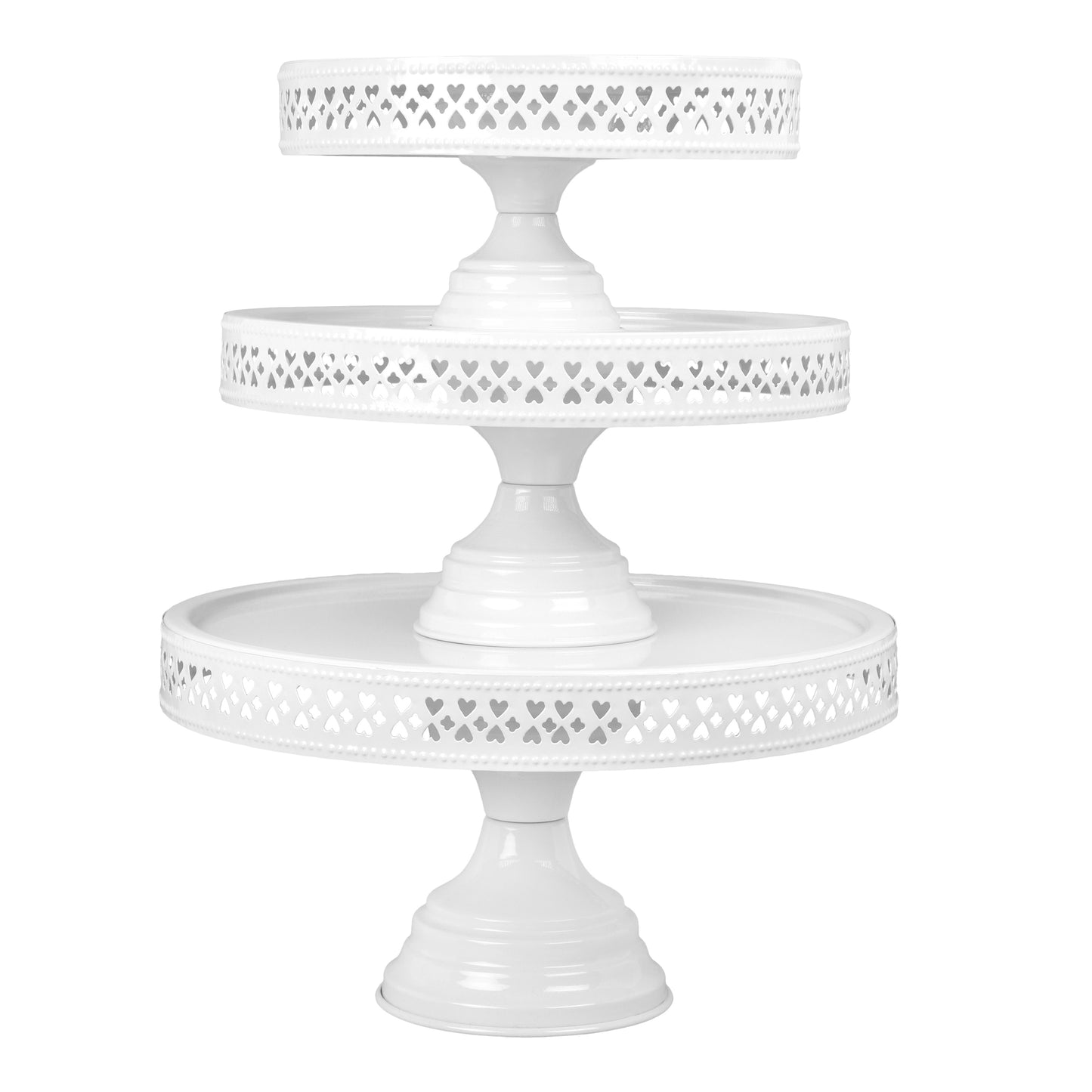 Anushka Metals Non Revolving Cake Stand Pedestal 13", 11", 9" Diameter (Top), Strong Metal (Set/3, White)