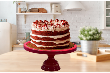 Anushka Metals Red Metal Cake Stand Pedestal | Round Non-Revolving Dessert Display | 9" Diameter Top | Birthday, Wedding & Party Cake Holder