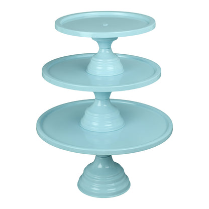 Anushka Metals Non Revolving Cake Stand Pedestal 13", 11", 9" Diameter (Top), Strong Metal (Set/3, Blue)