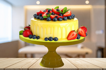 Anushka Metals Yellow Metal Cake Stand Pedestal | Round Non-Revolving 9" Diameter by 5" Height Dessert Display | Sturdy Cake Holder for Birthday, Wedding, Anniversary & Party Decor
