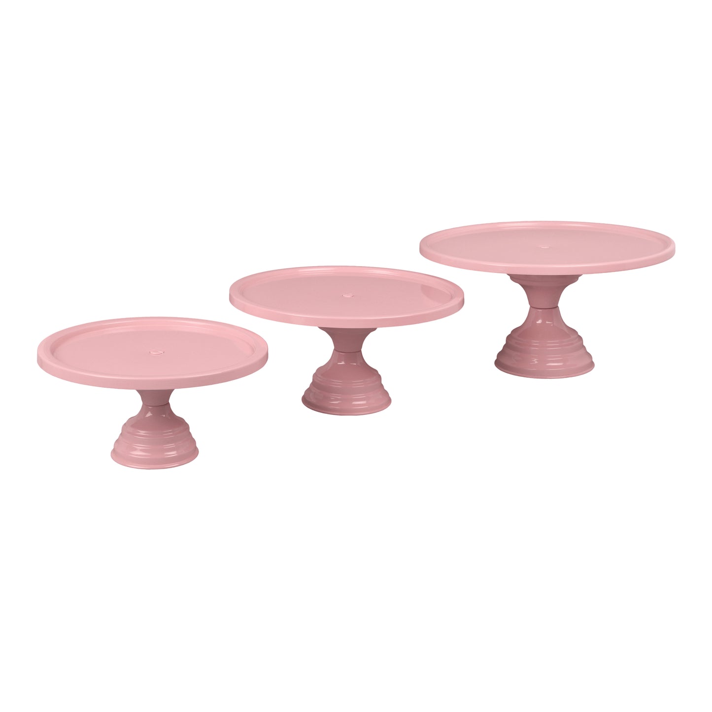 Anushka Metals Non Revolving Cake Stand Pedestal 13", 11", 9" Diameter (Top), Strong Metal (Set/3, Pink)