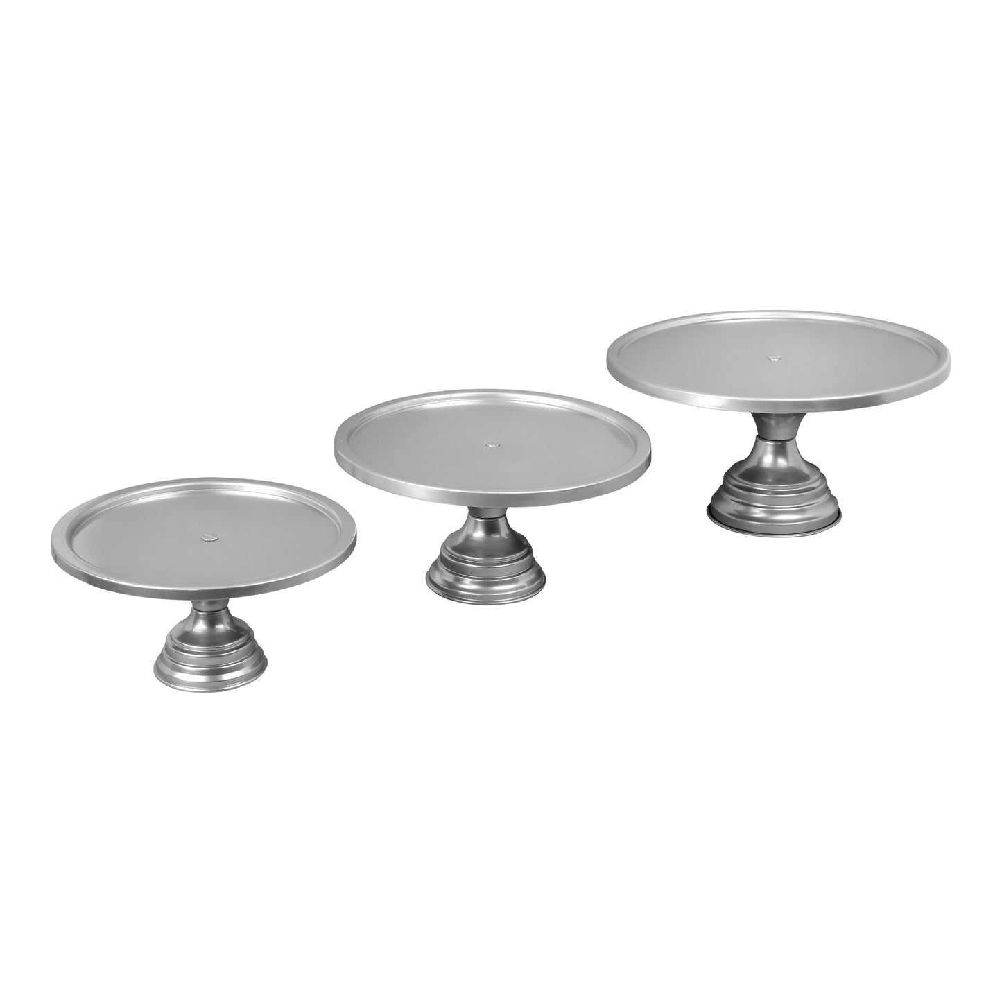 Anushka Metals Non Revolving Cake Stand Pedestal 13", 11", 9" Diameter (Top), Strong Metal (Set/3, Grey)