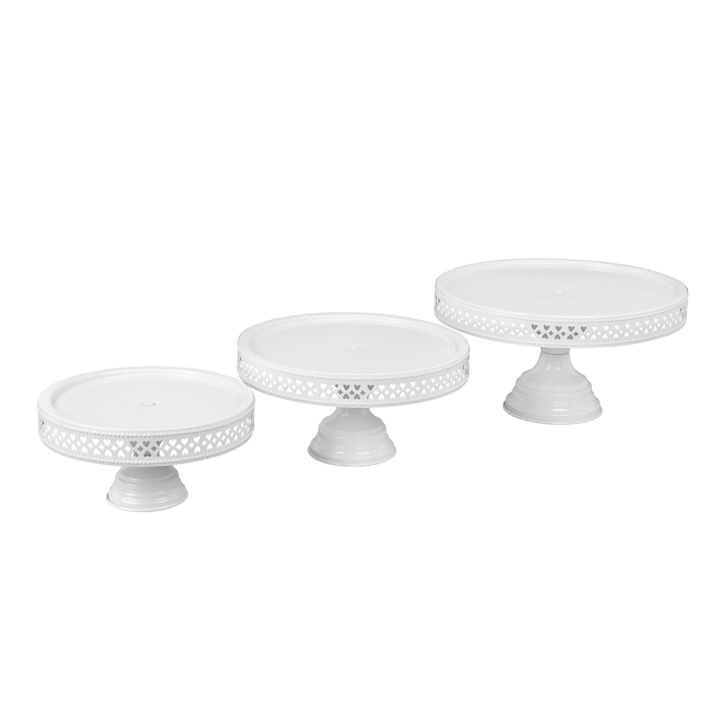 Anushka Metals Non Revolving Cake Stand Pedestal 13", 11", 9" Diameter (Top), Strong Metal (Set/3, White)