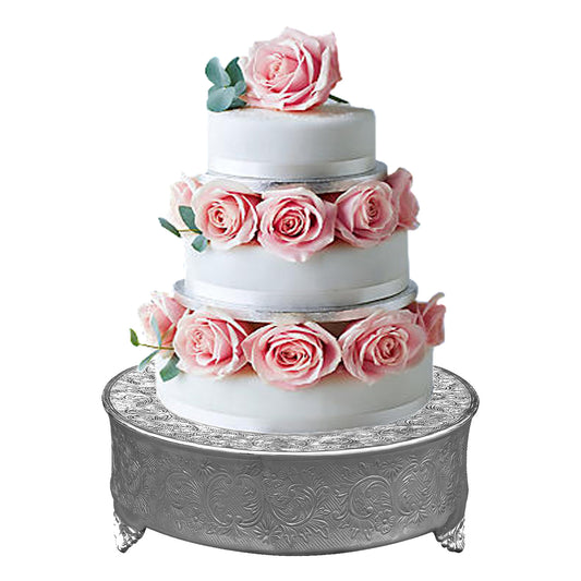 Anushka Metals Cake Stand Round Silver Finish (14 in)