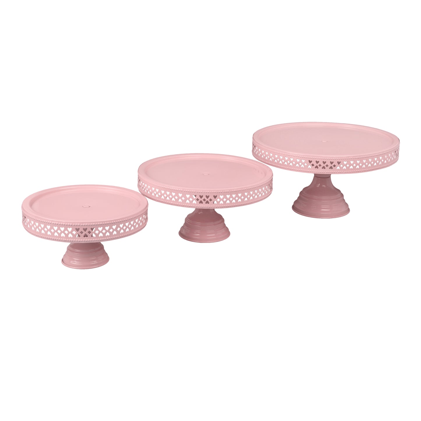 Anushka Metals Non Revolving Cake Stand Pedestal 13", 11", 9" Diameter (Top), Strong Metal (Set/3, Pink)