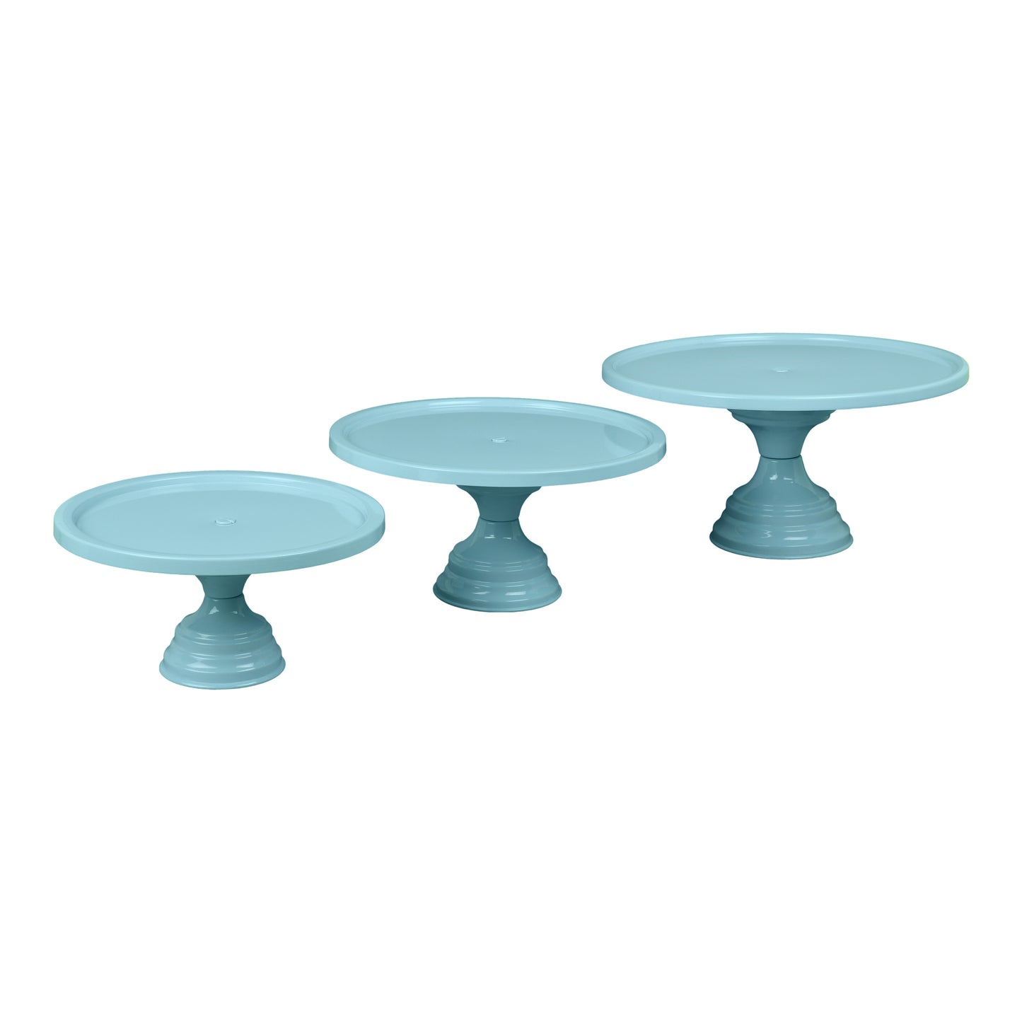 Anushka Metals Non Revolving Cake Stand Pedestal 13", 11", 9" Diameter (Top), Strong Metal (Set/3, Blue)