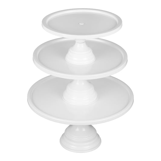 Anushka Metals Non Revolving Cake Stand Pedestal 13", 11", 9" Diameter (Top), Strong Metal (Set/3, White)