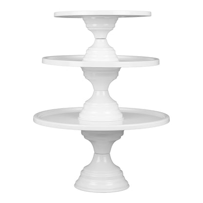 Anushka Metals Non Revolving Cake Stand Pedestal 13", 11", 9" Diameter (Top), Strong Metal (Set/3, White)