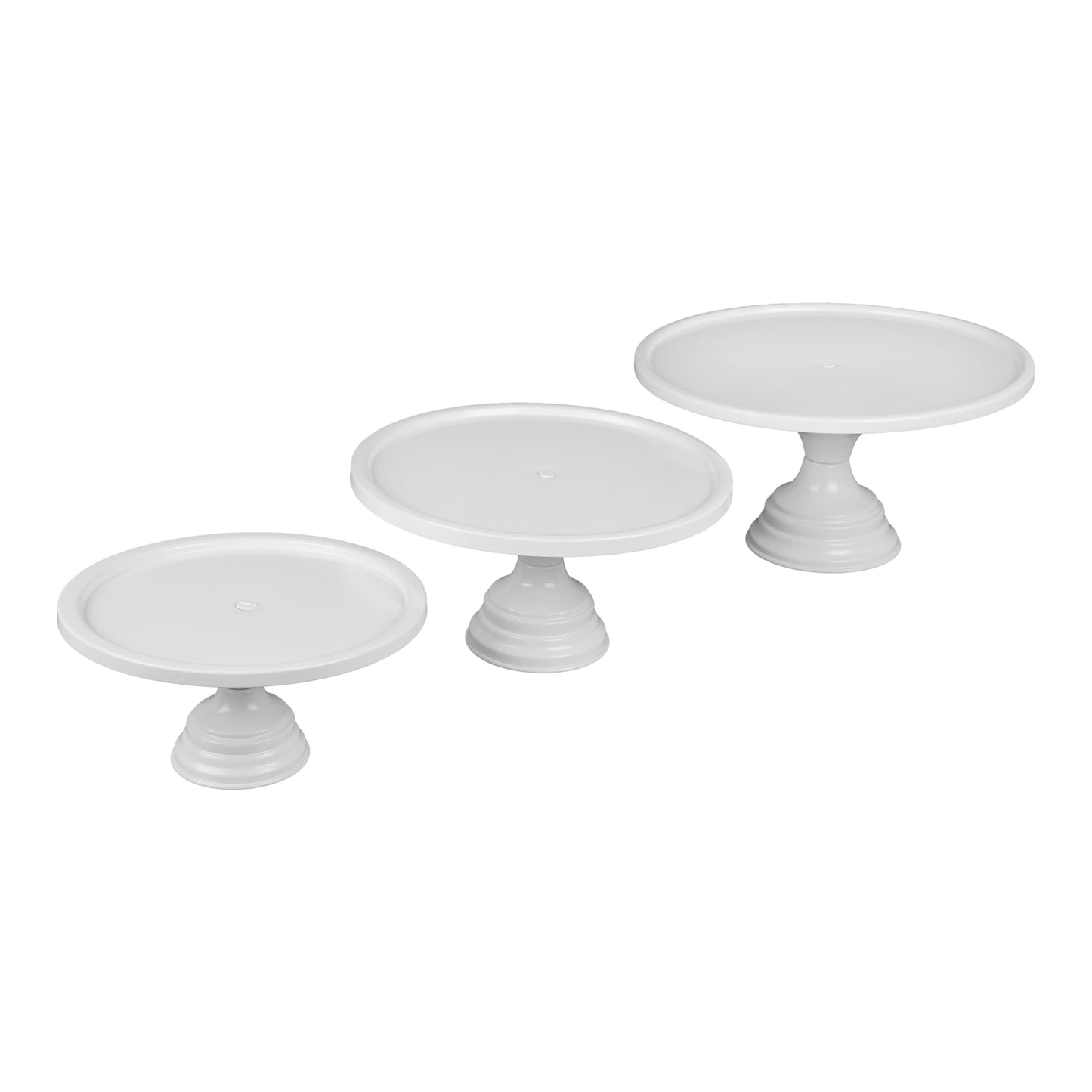 Anushka Metals Non Revolving Cake Stand Pedestal 13", 11", 9" Diameter (Top), Strong Metal (Set/3, White)