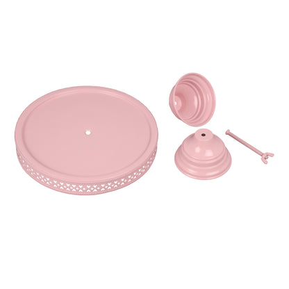 Anushka Metals Non Revolving Cake Stand Pedestal 13", 11", 9" Diameter (Top), Strong Metal (Set/3, Pink)