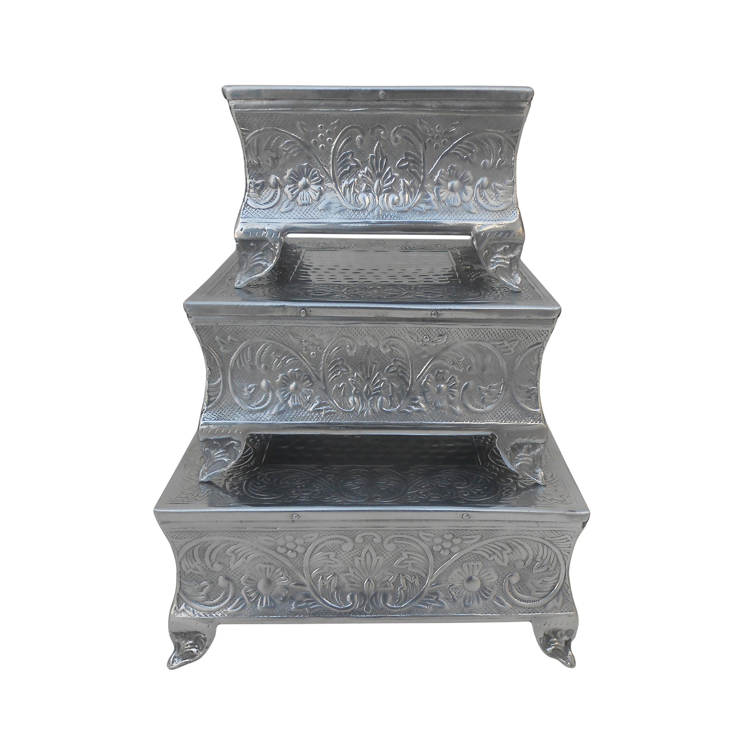 Anushka Metals Cake Stand Square Silver Finish (Set of 3 Pieces)