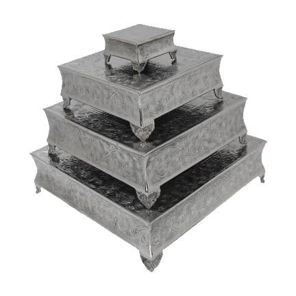 Anushka Metals Cake Stand Square Silver Finish (Set of 4 Pieces)