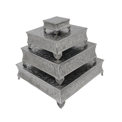 Anushka Metals Cake Stand Square Silver Finish (Set of 4 Pieces)