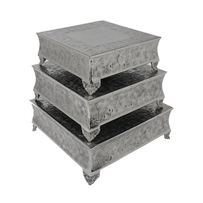 Anushka Metals Cake Stand Square Silver Finish (Set of 3 Pieces)