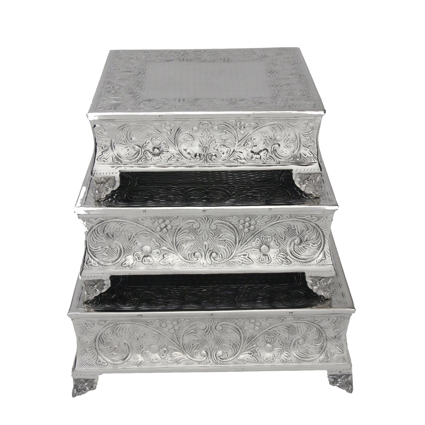 Anushka Metals Cake Stand Square Silver Finish (Set of 3 Pieces)