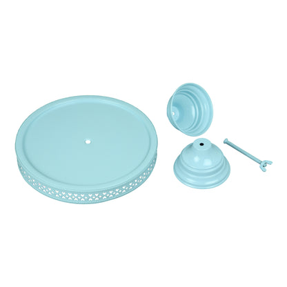 Anushka Metals Non Revolving Cake Stand Pedestal 13", 11", 9" Diameter (Top), Strong Metal (Set/3, Blue)