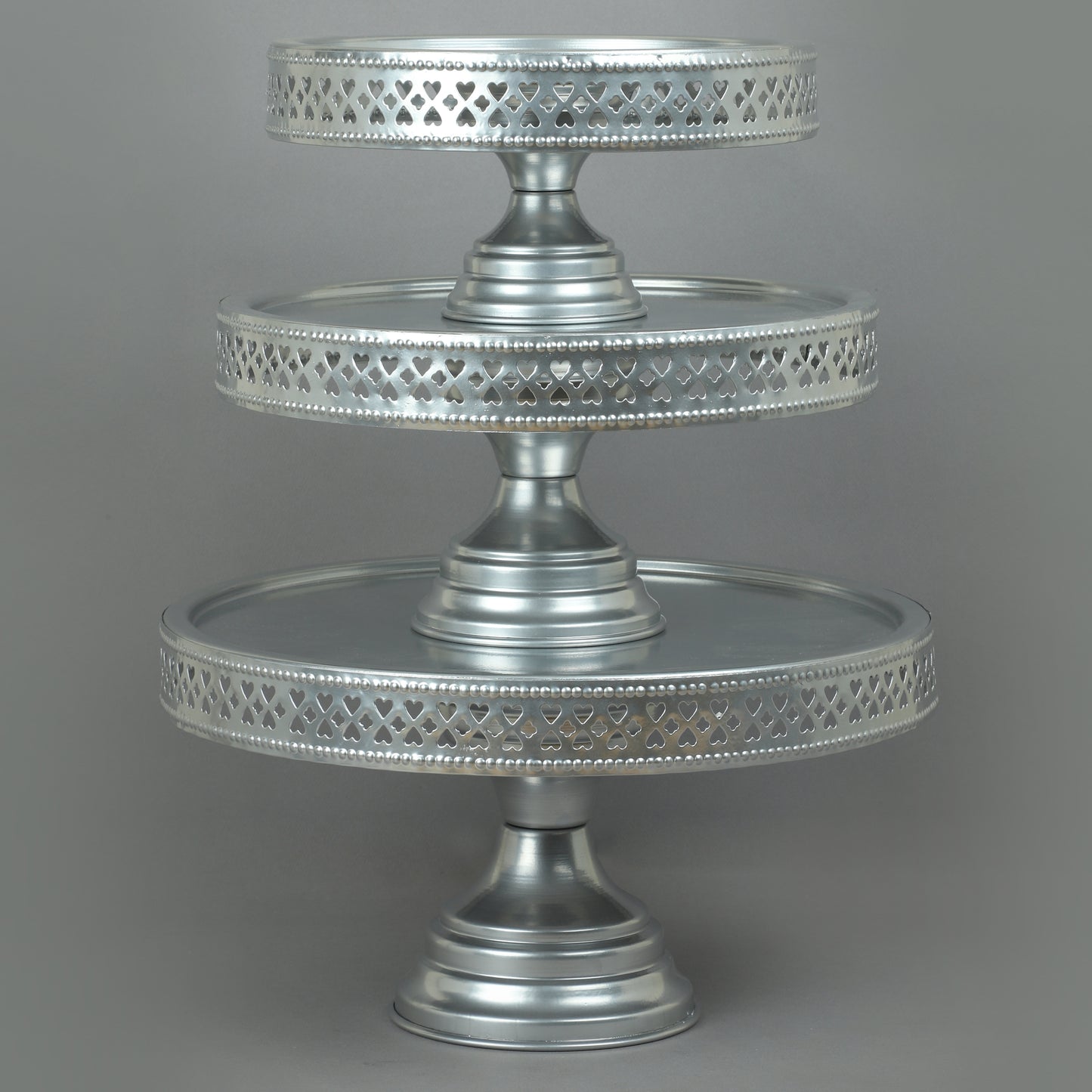 Anushka Metals Non Revolving Cake Stand Pedestal 13", 11", 9" Diameter (Top), Strong Metal (Set/3, Grey)