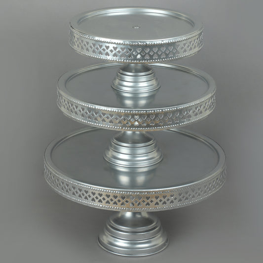 Anushka Metals Non Revolving Cake Stand Pedestal 13", 11", 9" Diameter (Top), Strong Metal (Set/3, Grey)