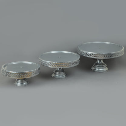 Anushka Metals Non Revolving Cake Stand Pedestal 13", 11", 9" Diameter (Top), Strong Metal (Set/3, Grey)